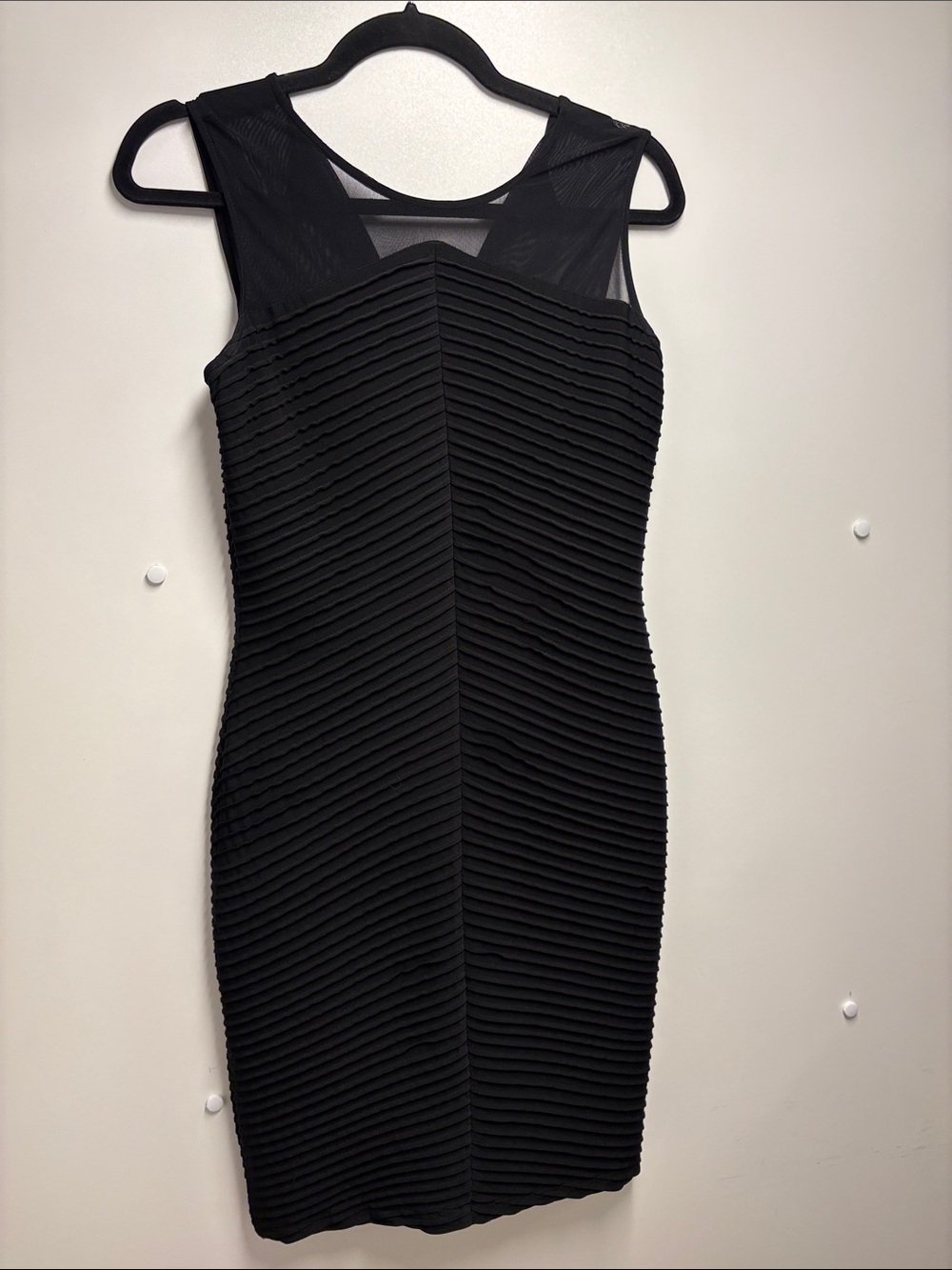 Calvin Klein Black Sleeveless Pleated Bodycon Dress